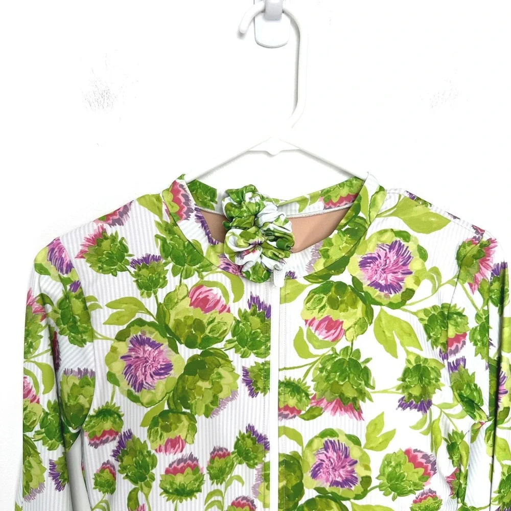 Mott50 Mila Long Sleeve One Piece Swimsuit Violetta‎ Floral Matching Scrunchie M